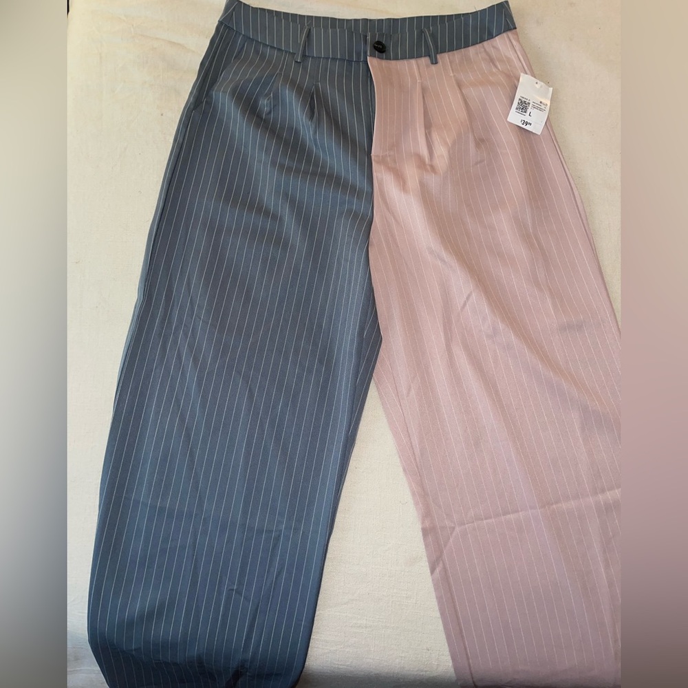 Two-faced Pinstriped Trousers | Pink & Grey | Business casual